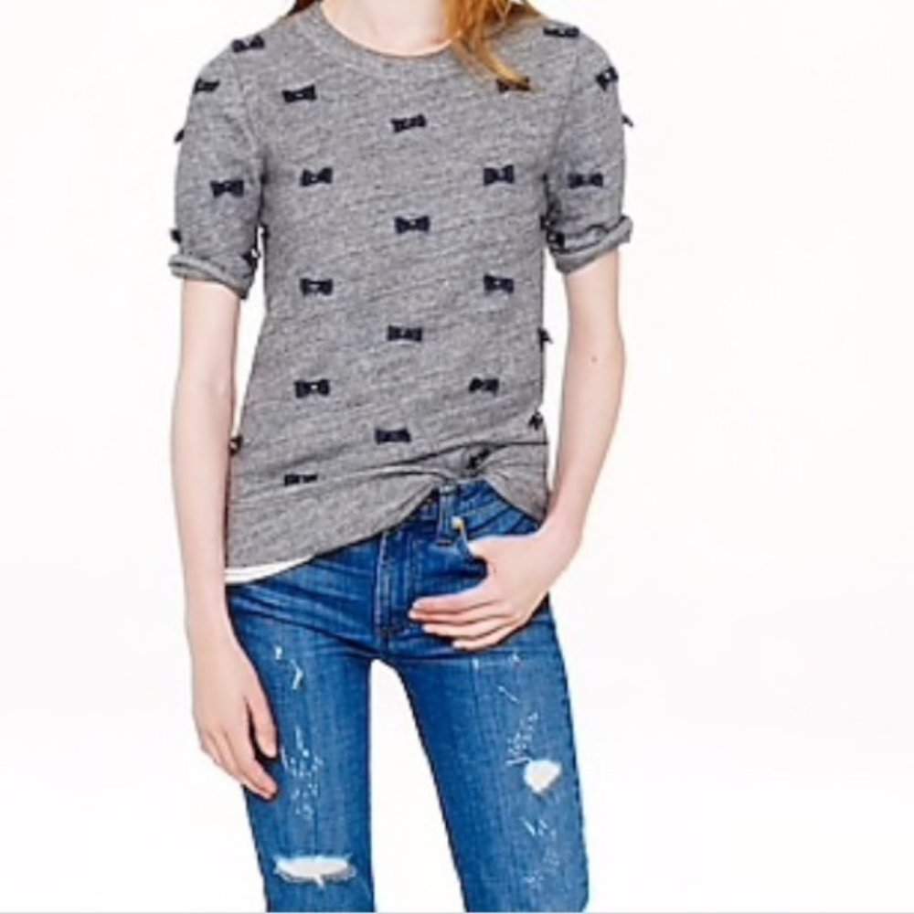 J. Crew Top S Gray Embellished Bows Sweatshirt